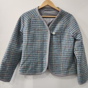 Gray, Blue and Black Plaid Wool Jacket/blazer Size Medium